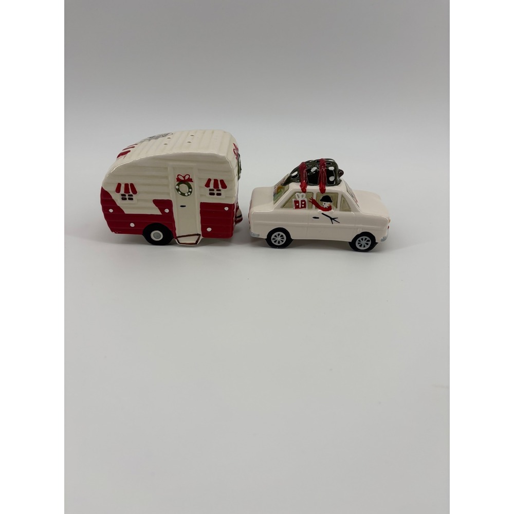 Park Designs Christmas Camper and Car Salt/Pepper Shaker Set Red White Ceramic